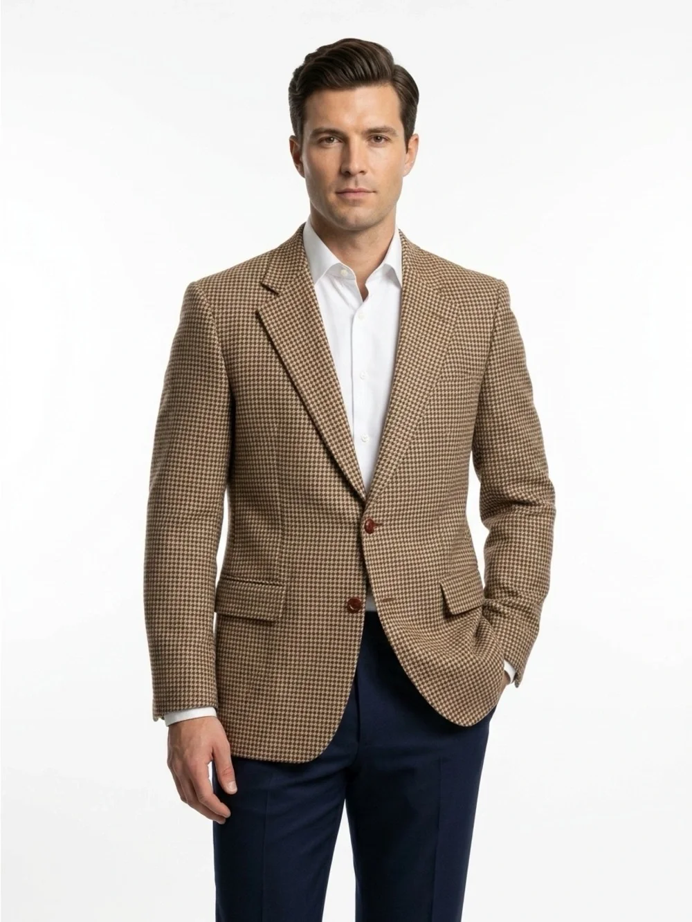 Lanvin Vintage Sport Coat Bonwit Teller Camel Hair Houndstooth Tan 40R